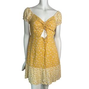 Retrod Daisy Cutout Mini Dress Yellow Floral Cottagecore Boho Fairycore Summer S
